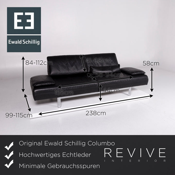Ewald Schillig Westside Leather Sofa Black Three-Seater Function Relaxation Couch #10759