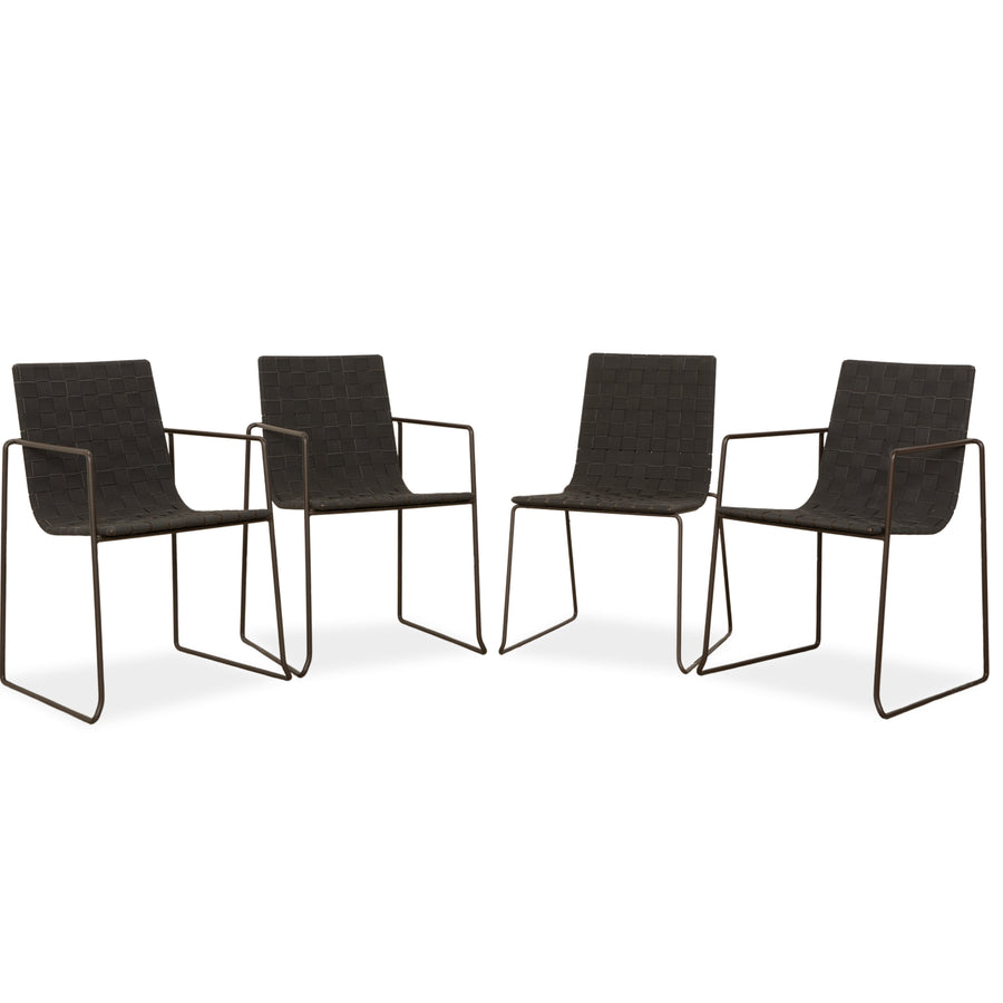 4er Garnitur Andreu World Trenza Metall Stuhl Anthrazit Braun inkl. Armlehnen