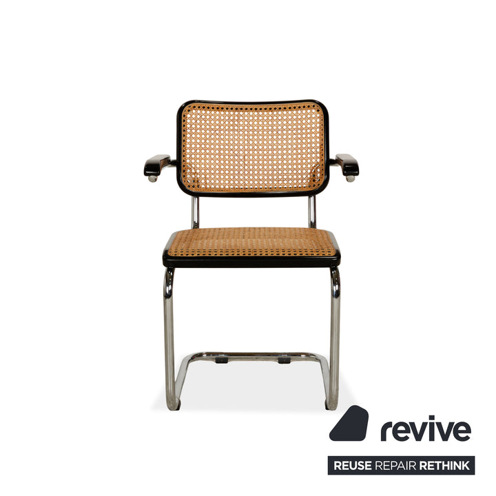 Lot de 4 chaises Thonet S 64, cantilever, accoudoirs, bois, vannerie viennoise, noir marron, salle à manger Bauhaus