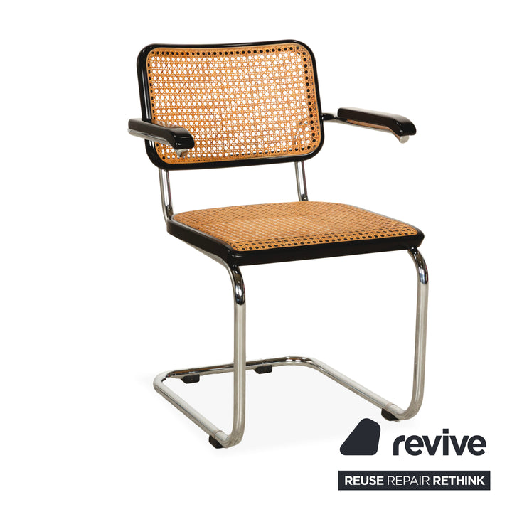 Lot de 4 chaises Thonet S 64, cantilever, accoudoirs, bois, vannerie viennoise, noir marron, salle à manger Bauhaus