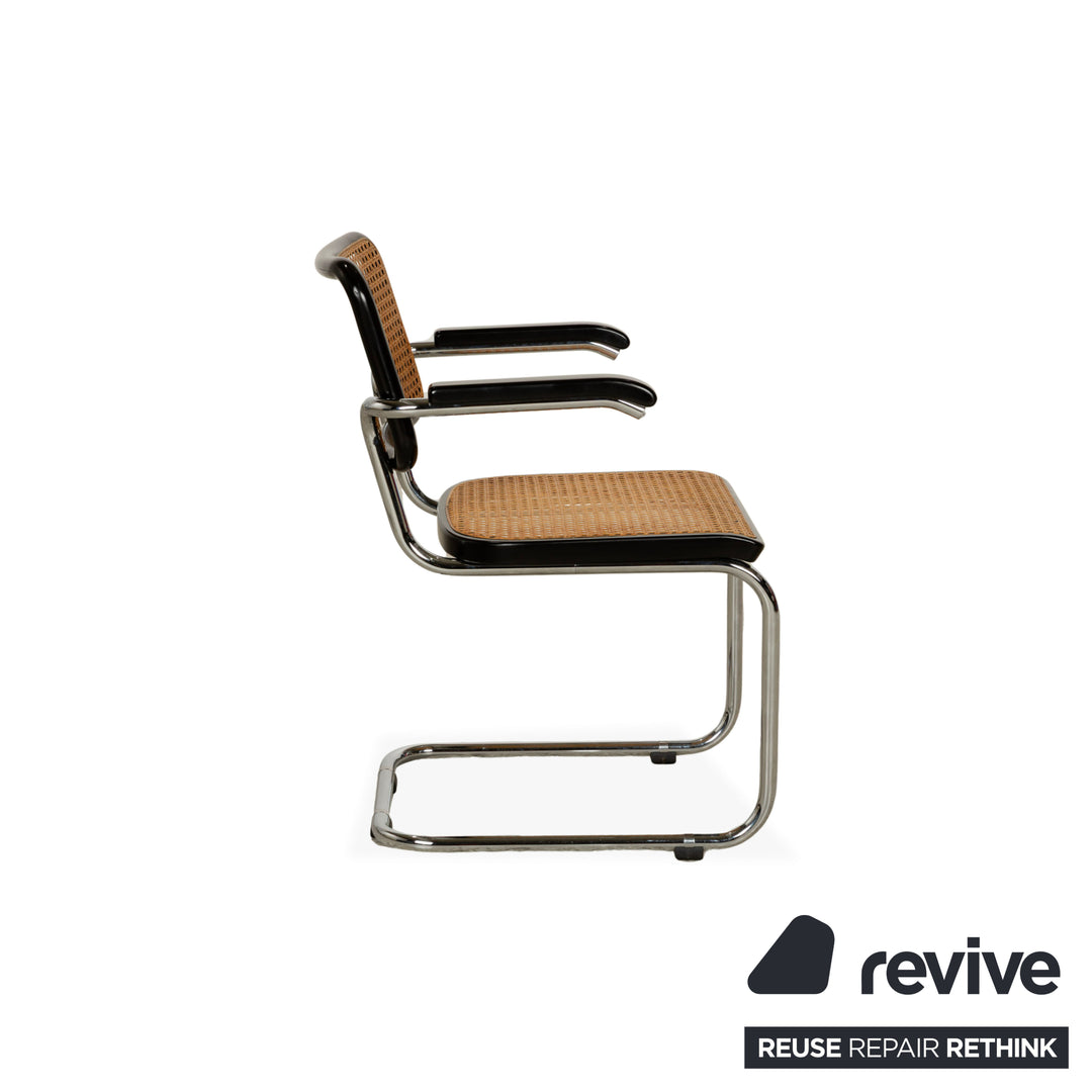 Lot de 4 chaises Thonet S 64, cantilever, accoudoirs, bois, vannerie viennoise, noir marron, salle à manger Bauhaus