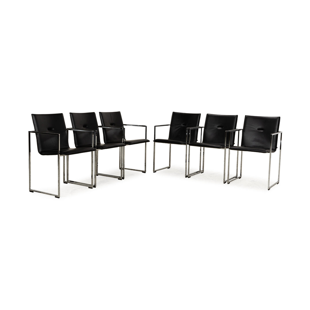 6er Garnitur Arco Frame Leder Stuhl Schwarz Sofa Couch