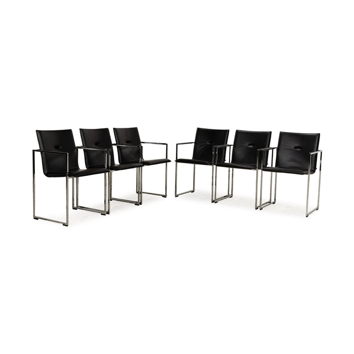 6er Garnitur Arco Frame Leder Stuhl Schwarz Sofa Couch