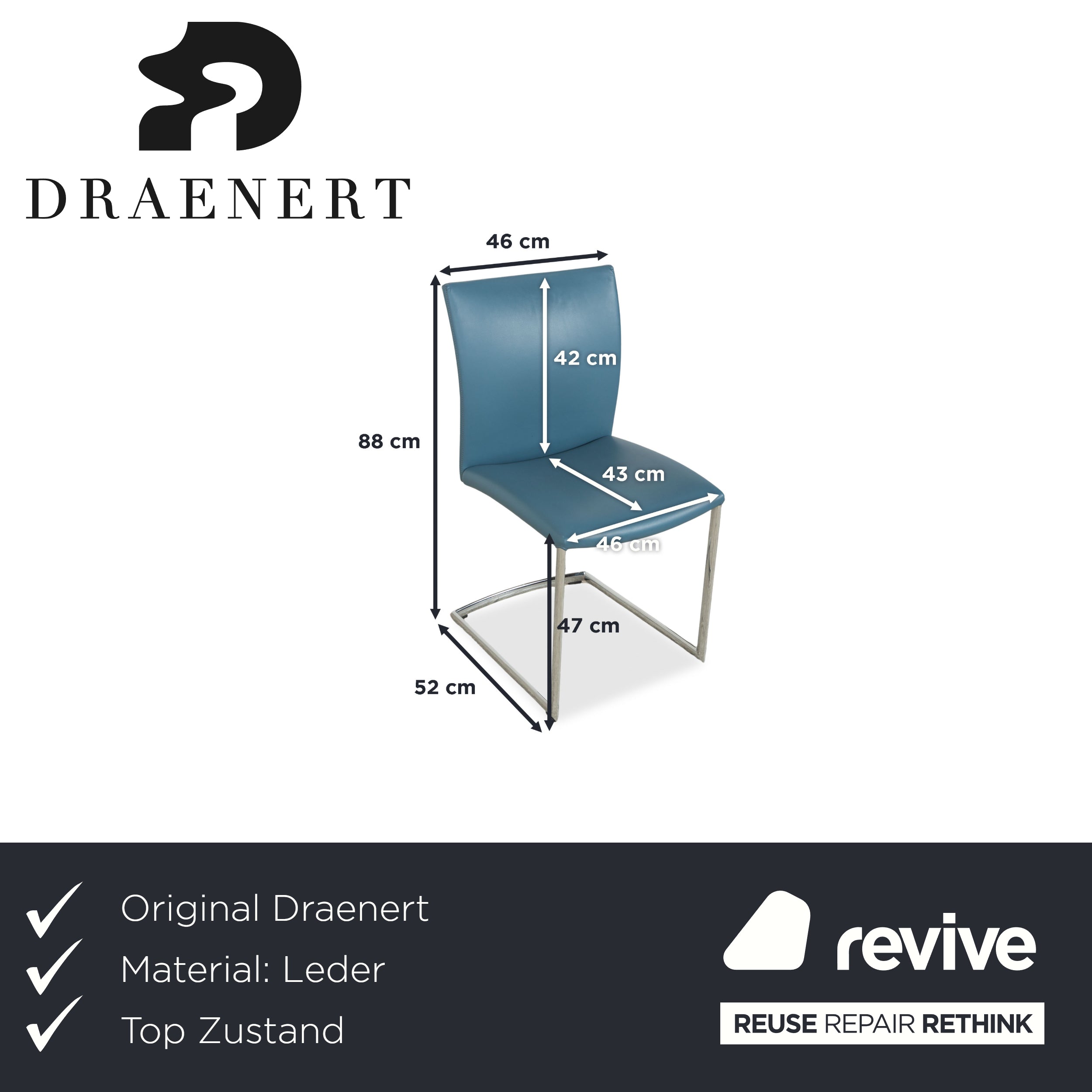 6er Garnitur Draenert Nobile Swing Leder Stuhl Blau Petrol