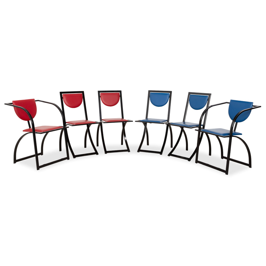 6er Garnitur KFF Sinus Cosinus Leder Stuhl Blau Rot