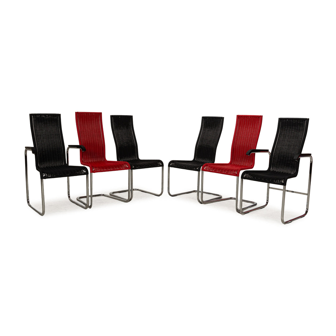 Lot de 6 chaises en bois Tecta B25 noir rouge