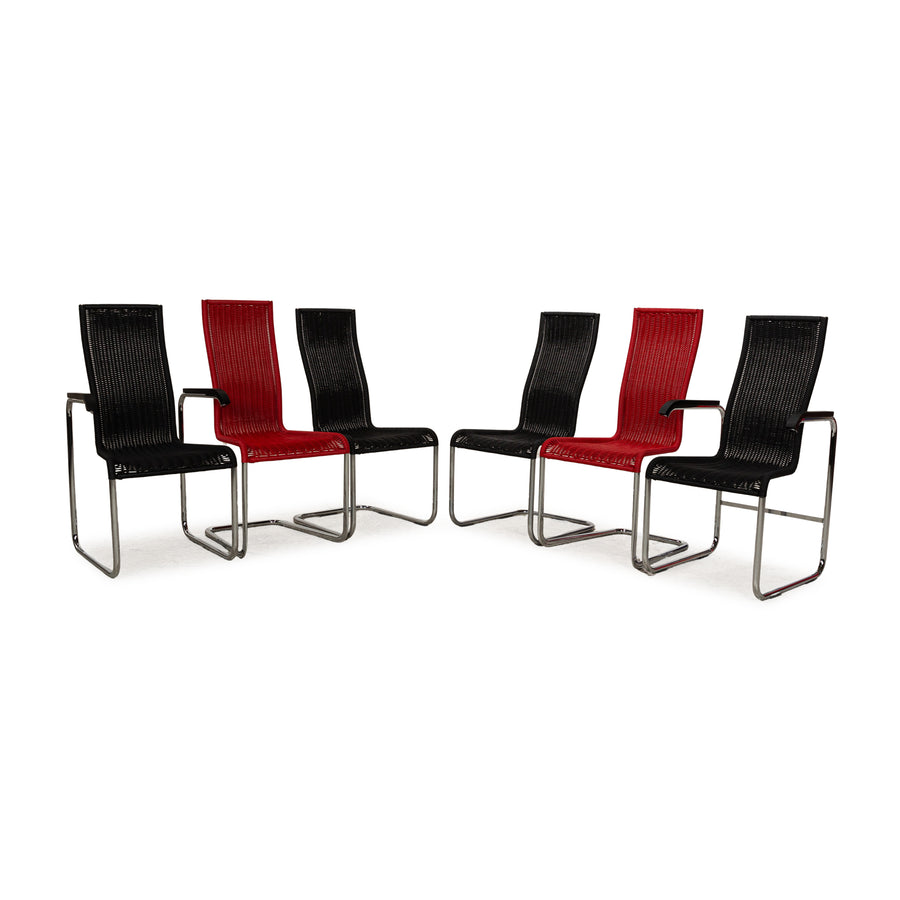 Lot de 6 chaises en bois Tecta B25 noir rouge