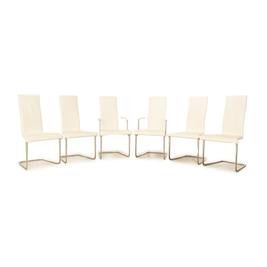 6er Garnitur Tecta B25 Leder Stuhl Creme