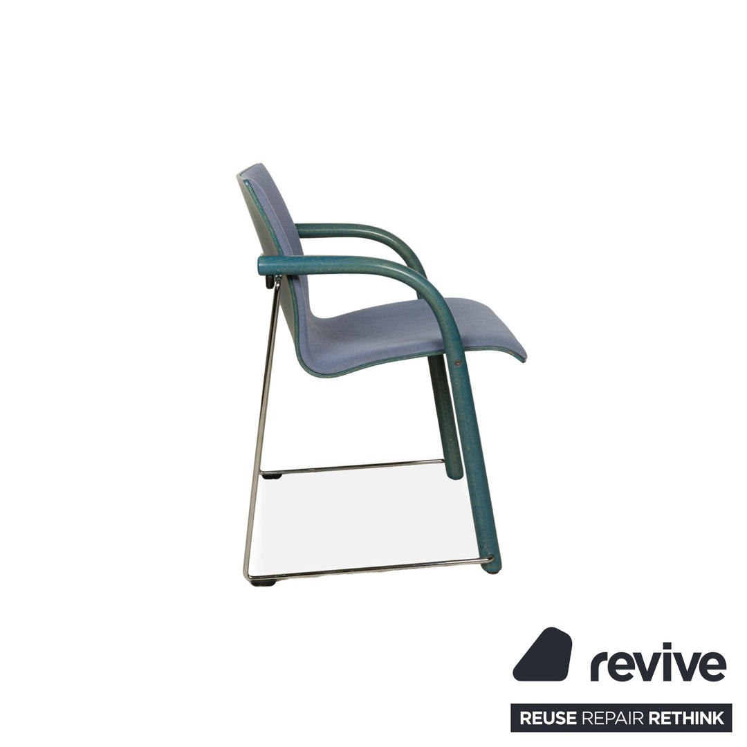 Lot de 6 chaises en tissu Thonet S320, bleu et gris