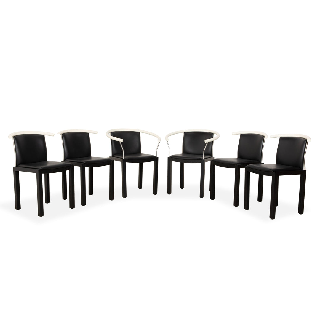 6er Stuhl Garnitur Holz Leder Interlübke Schwarz Weiß