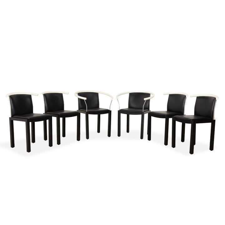 6er Stuhl Garnitur Holz Leder Interlübke Schwarz Weiß