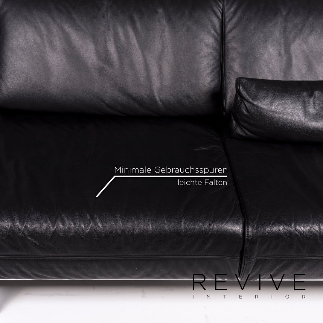 Ewald Schillig Westside Leather Sofa Black Three-Seater Function Relaxation Couch #10759