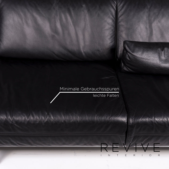 Ewald Schillig Westside Leather Sofa Black Three-Seater Function Relaxation Couch #10759