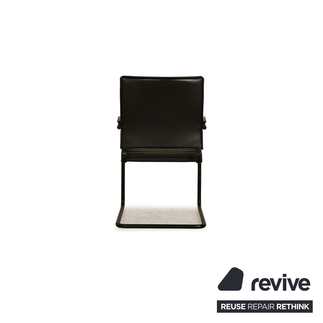Set of 8 Thonet S 74 leather chairs black vintage
