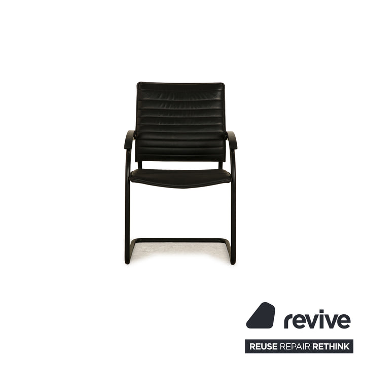 Set of 8 Thonet S 74 leather chairs black vintage