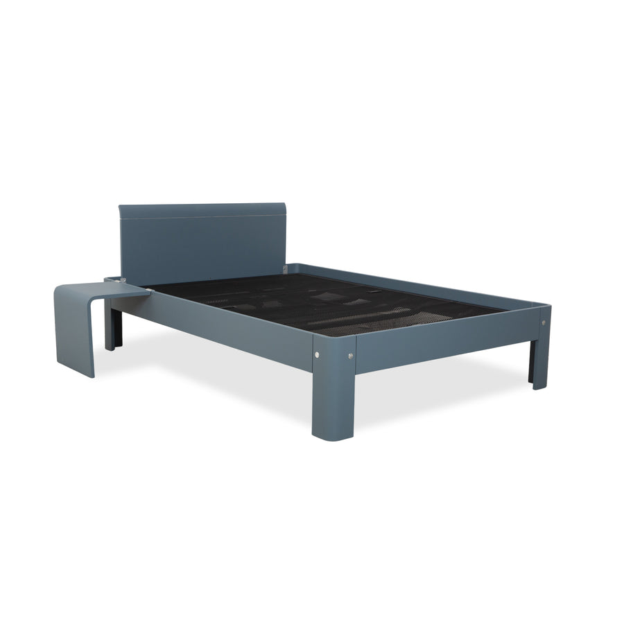 Auping Auronde 1500 Holz Bett Blau Grau Beistelltisch