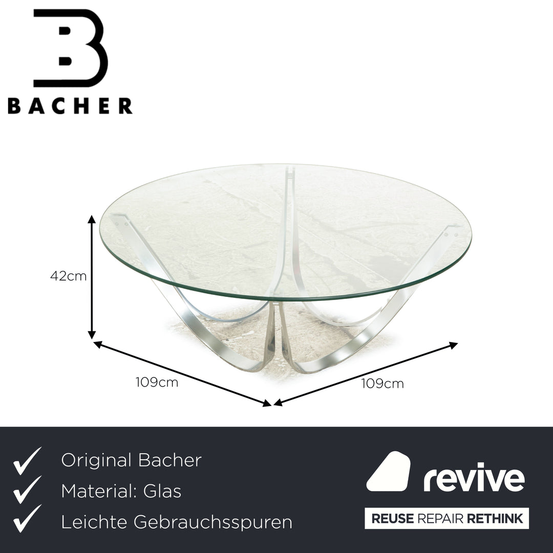 Bacher Modell 2075 Glas Couchtisch Silber