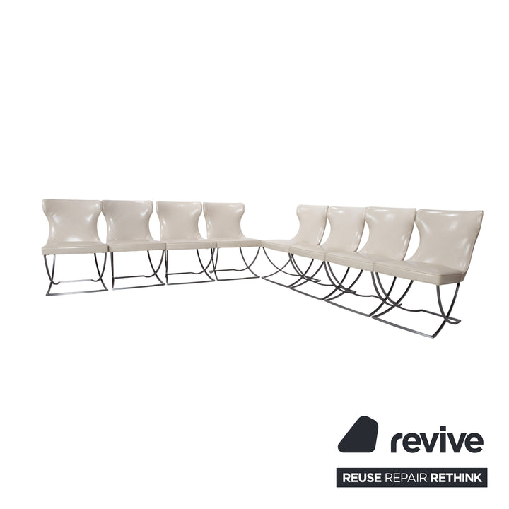 Baxter Gilbert Set 8 Chairs Leather Table White Beige Cream White Stainless Steel Dining Room Oval