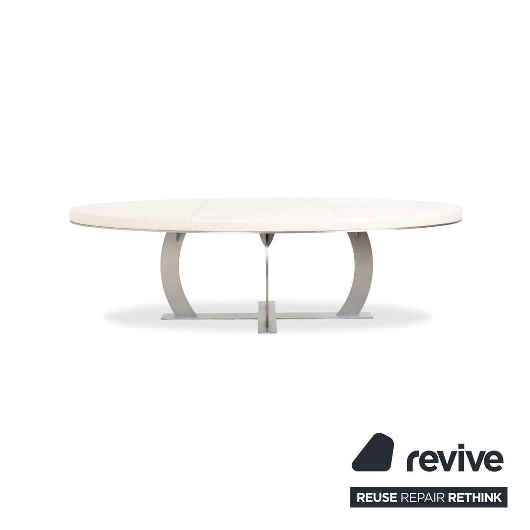 Table à manger ovale en cuir Baxter Gilbert, beige crème blanc