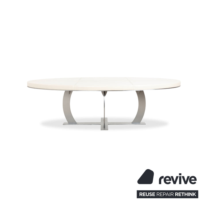 Table à manger ovale en cuir Baxter Gilbert, beige crème blanc