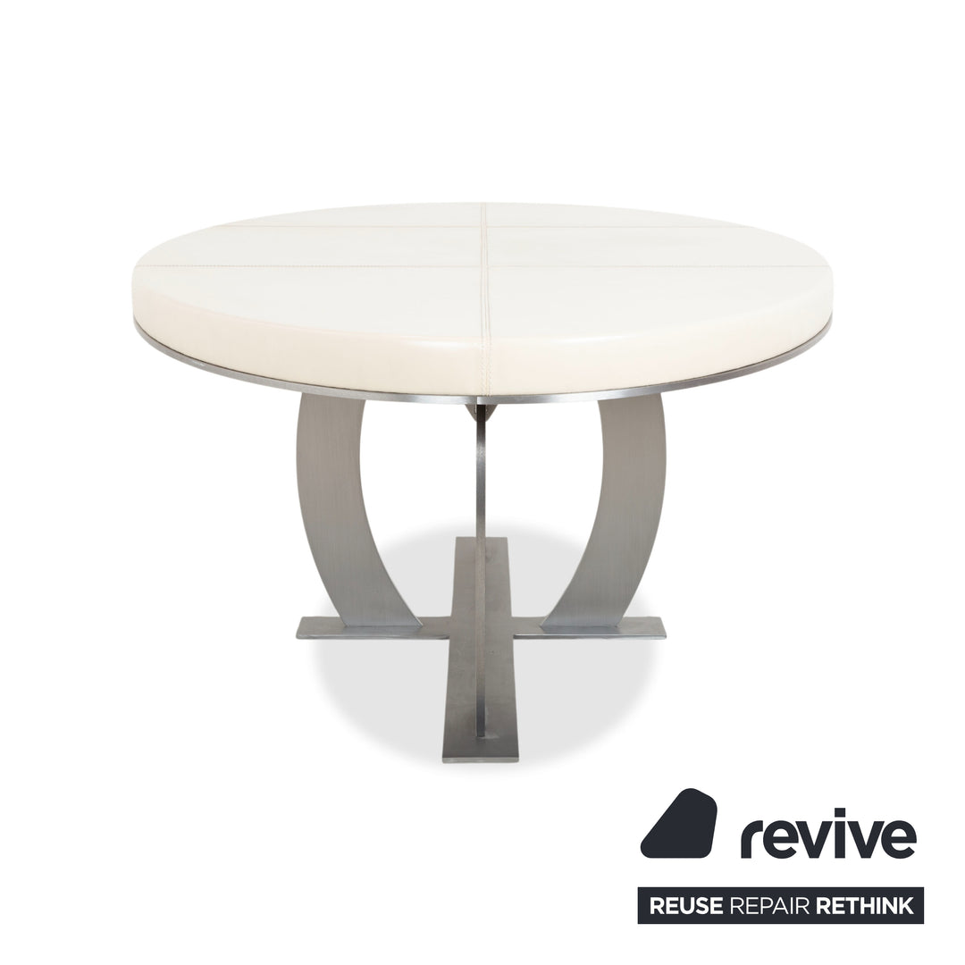Table à manger ovale en cuir Baxter Gilbert, beige crème blanc