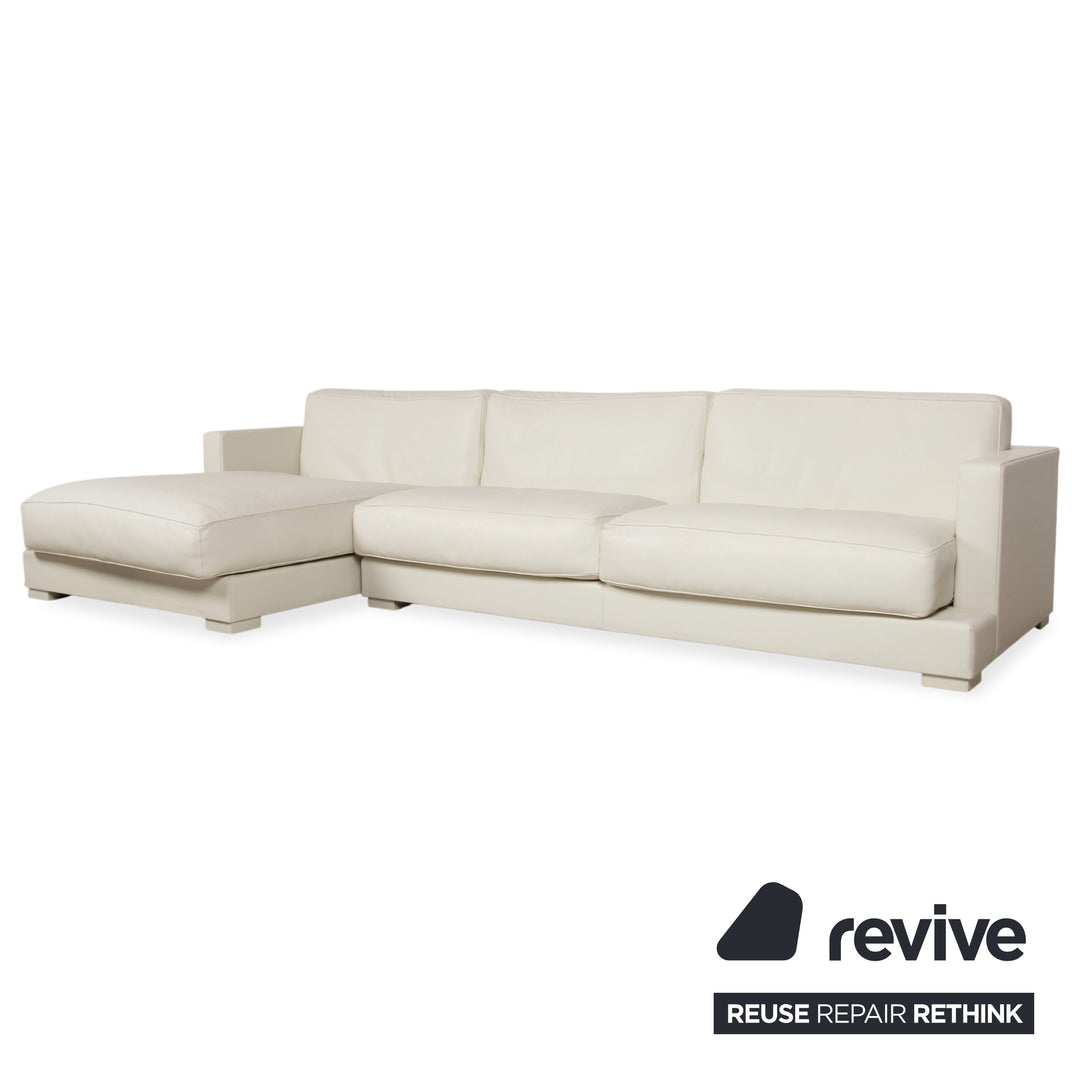 Baxter Leder Garnitur Ecksofa Hocker Weiß Creme Sofa Couch