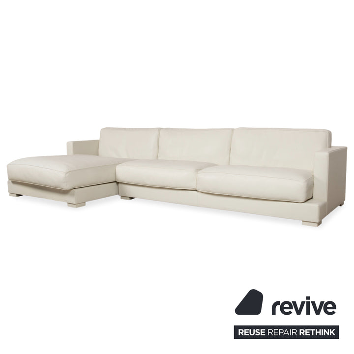 Baxter Leder Garnitur Ecksofa Hocker Weiß Creme Sofa Couch