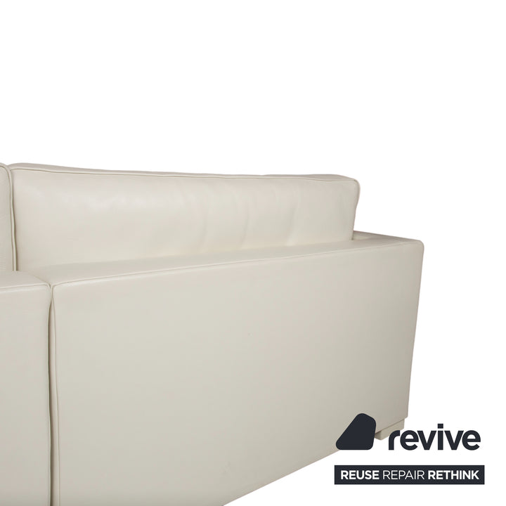 Baxter Leder Garnitur Ecksofa Hocker Weiß Creme Sofa Couch