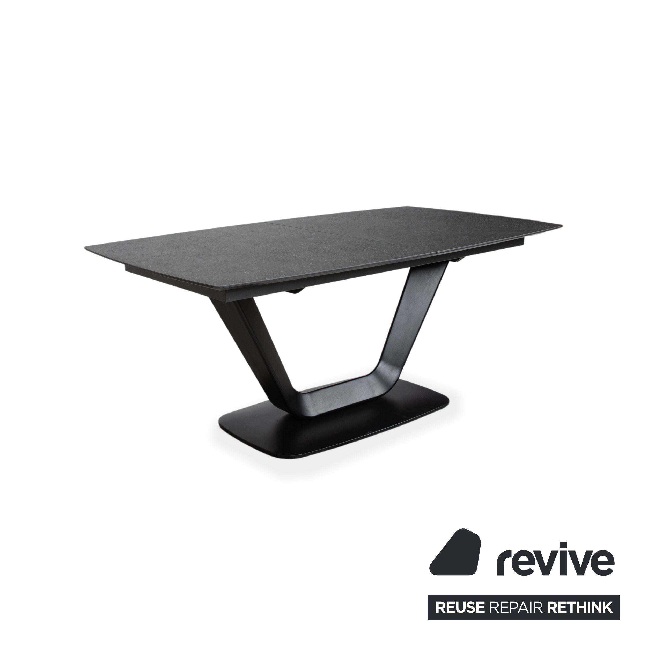 Table extensible BoConcept Alicante noire avec rallonge en grès gris foncé T076 fonction manuelle 183 x 100