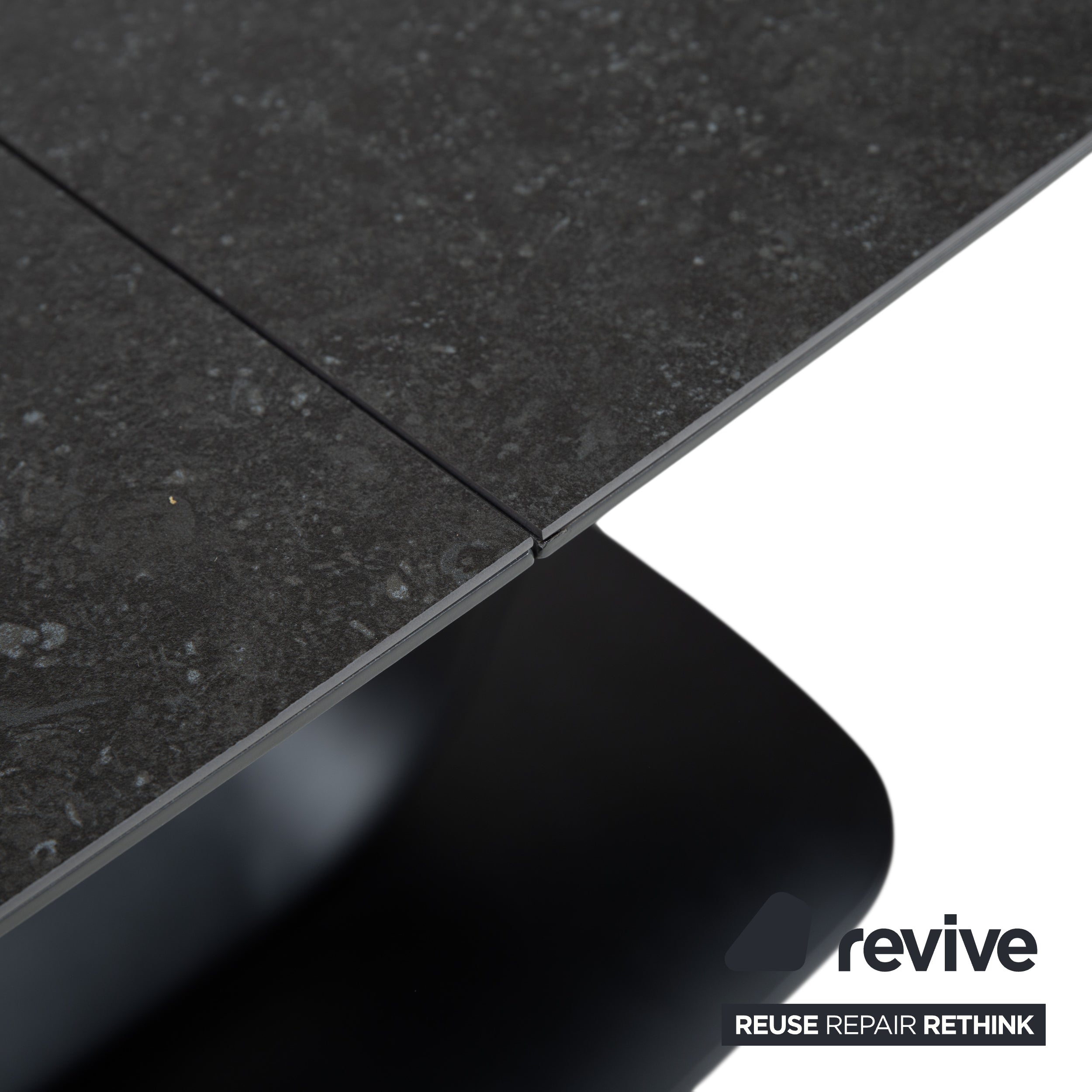 Table extensible BoConcept Alicante noire avec rallonge en grès gris foncé T076 fonction manuelle 183 x 100