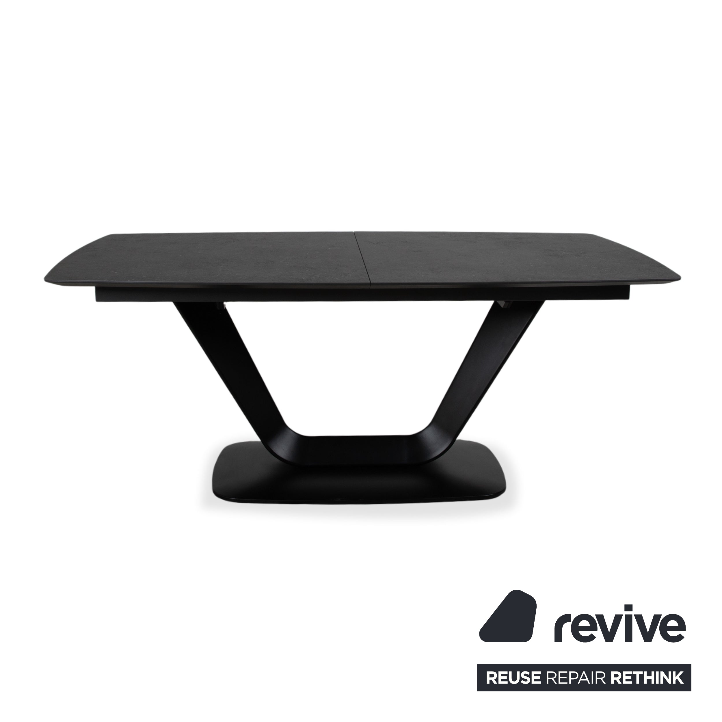 Table extensible BoConcept Alicante noire avec rallonge en grès gris foncé T076 fonction manuelle 183 x 100