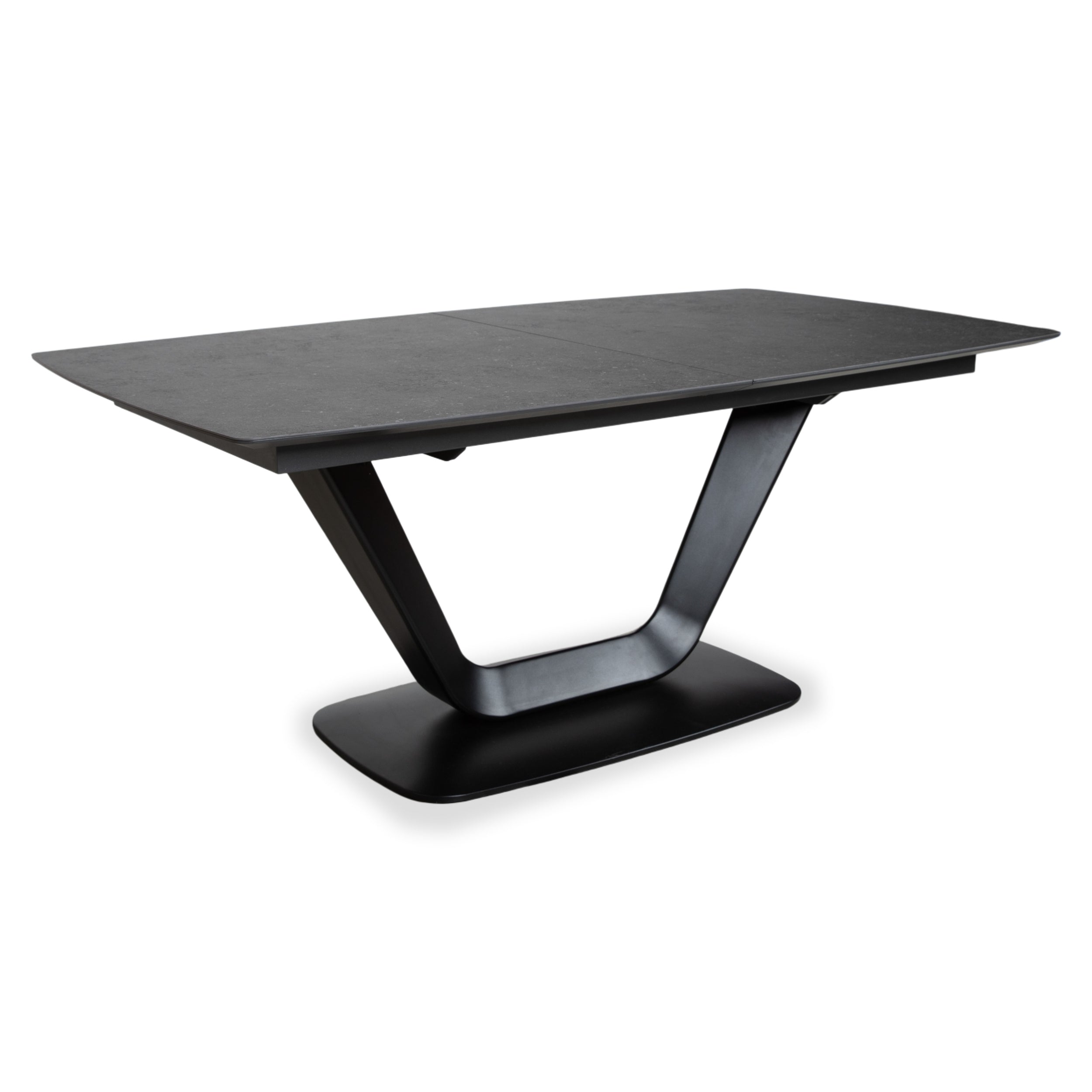 Table extensible BoConcept Alicante noire avec rallonge en grès gris foncé T076 fonction manuelle 183 x 100