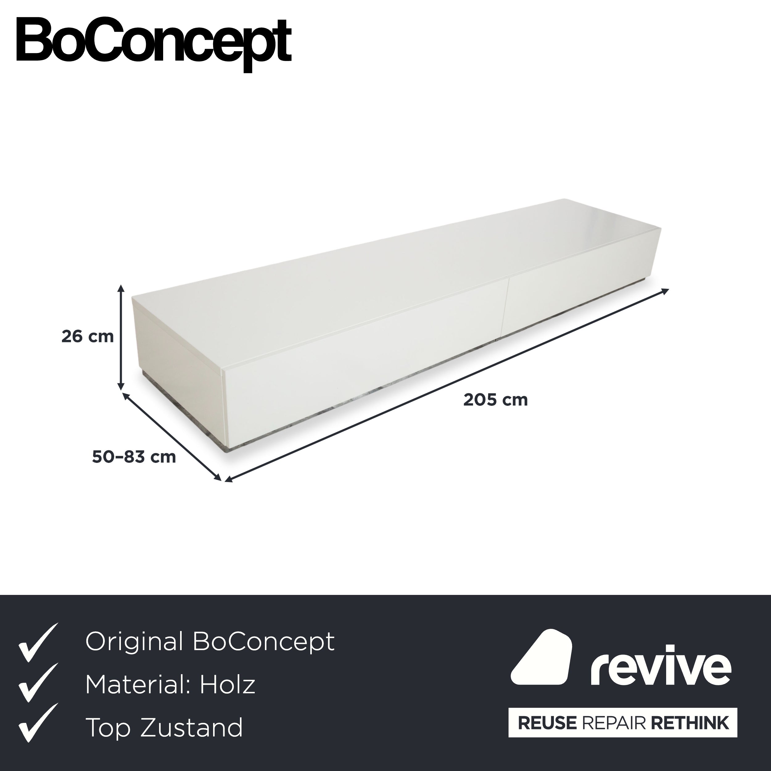 BoConcept Lugano Enfilade en bois Blanc Chromé Meuble TV Meuble bas
