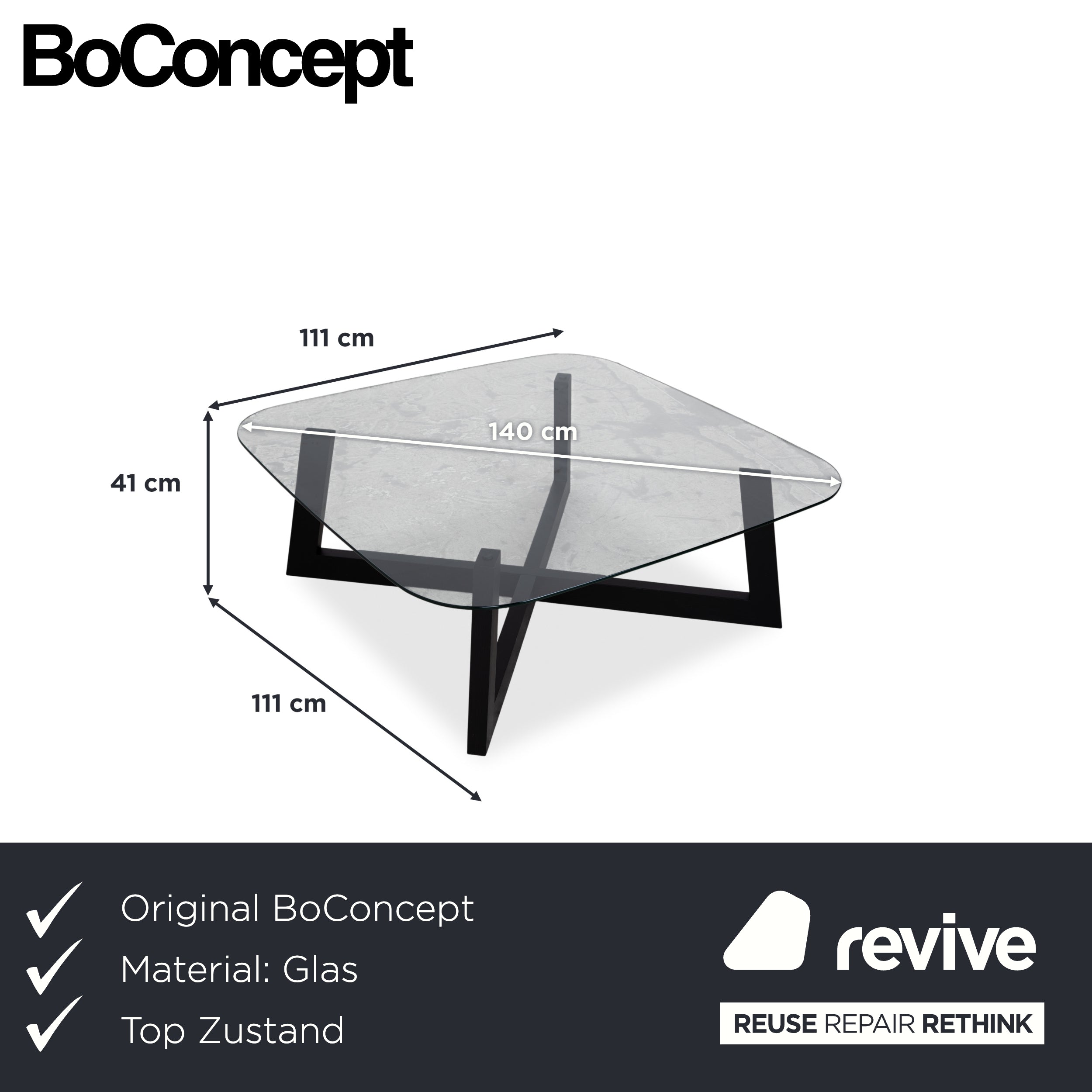 Table basse BoConcept Occa Verre Transparent Piétement Noir
