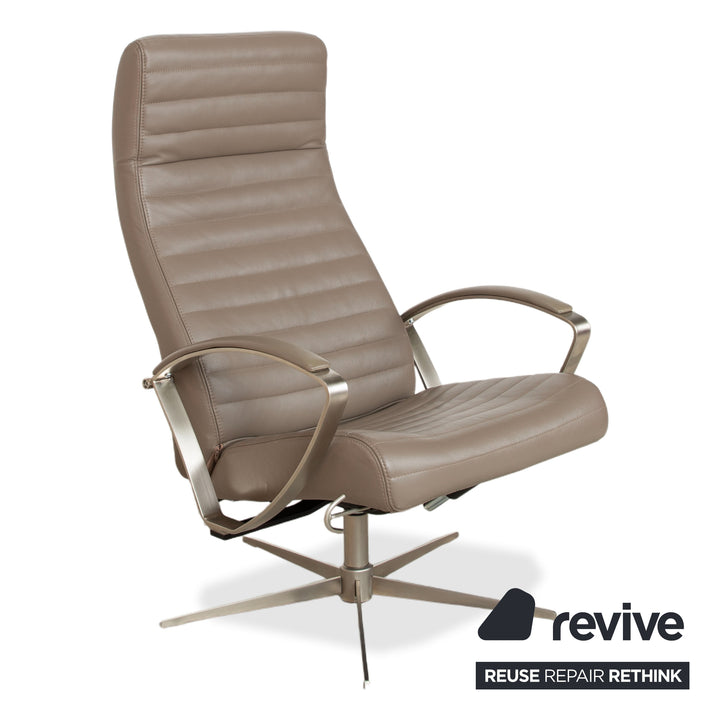BoConcept Wing Sessel Leder Olivgrün Beige Grau Taupe manuelle Funktion
