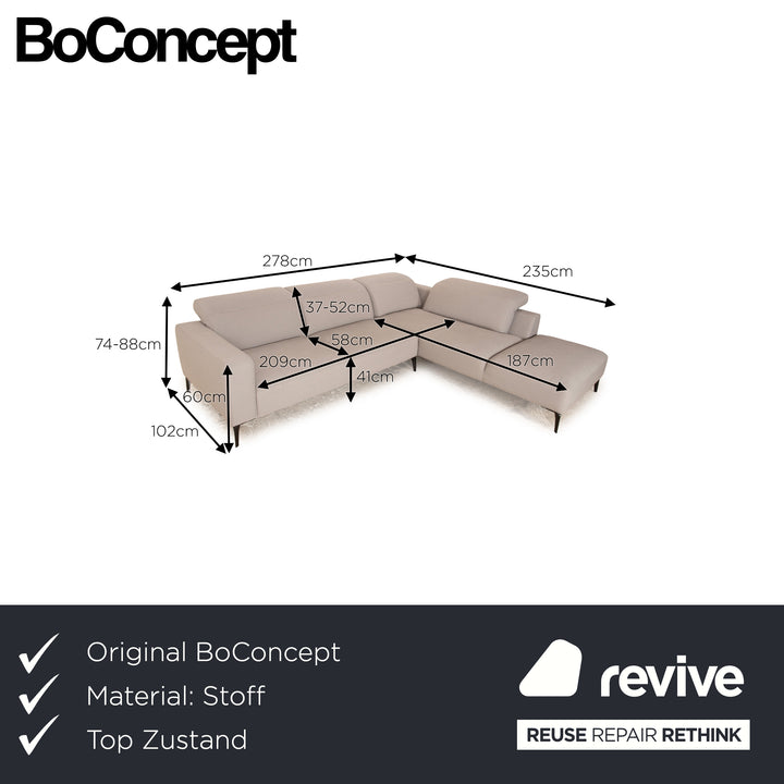 BoConcept Zurich Fabric Corner Sofa Grey Recamiere Right Sofa Couch