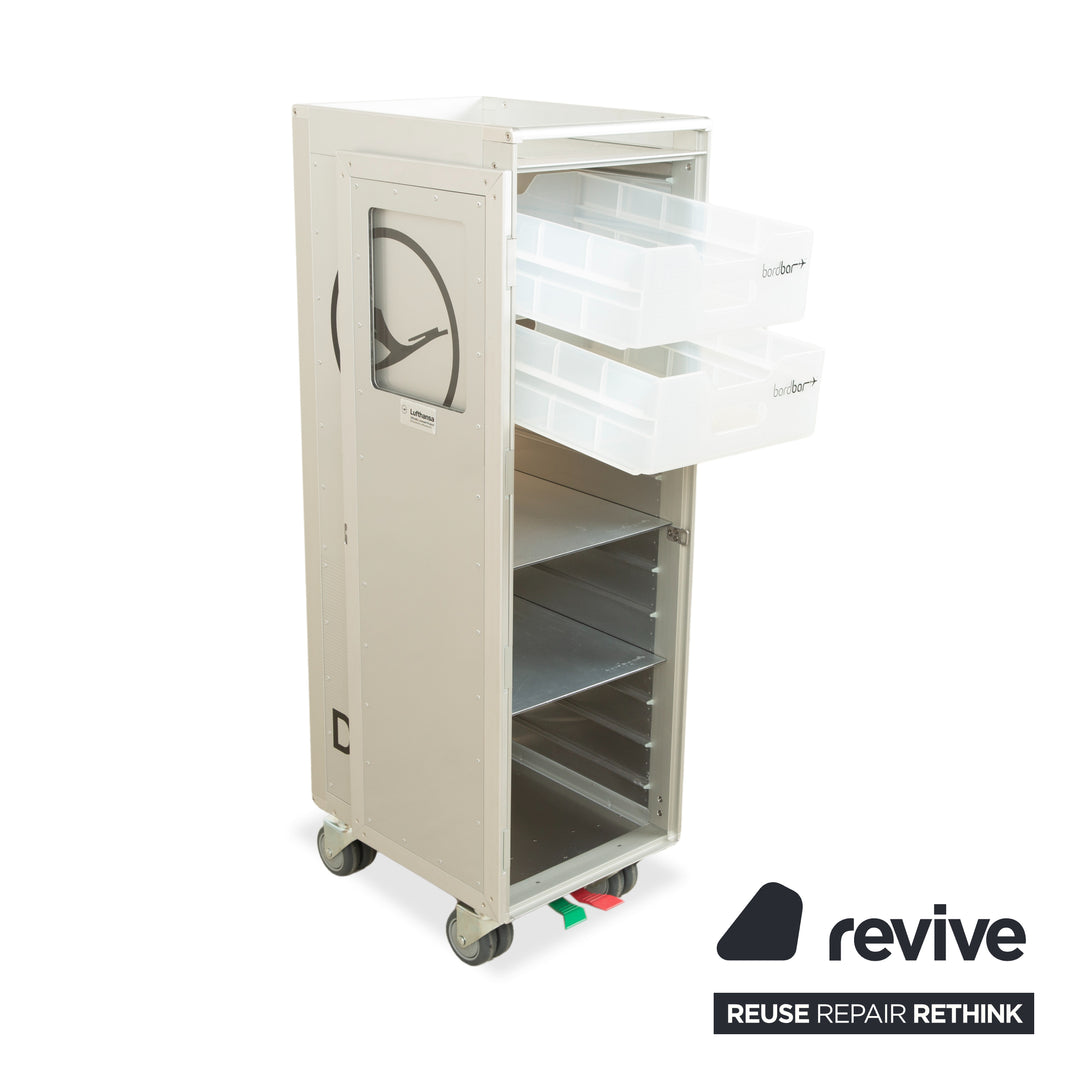 bordbar Lufthansa Ju 52 und voyager Flugzeugtrolley mit Fachboden und Kunststoffschubkasten Silber Grau mit storage neon equipment Rot Schwarz