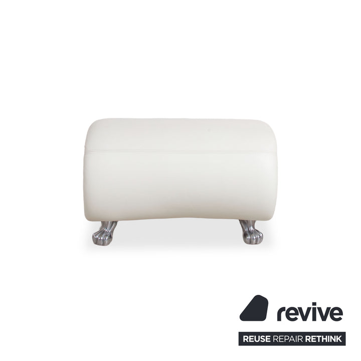Bretz Gaudi Leder Garnitur 2x Dreisitzer, Recamiere & Hocker Sofa Couch Weiß Creme Beige Silber Löwentatzen Füße Nieten