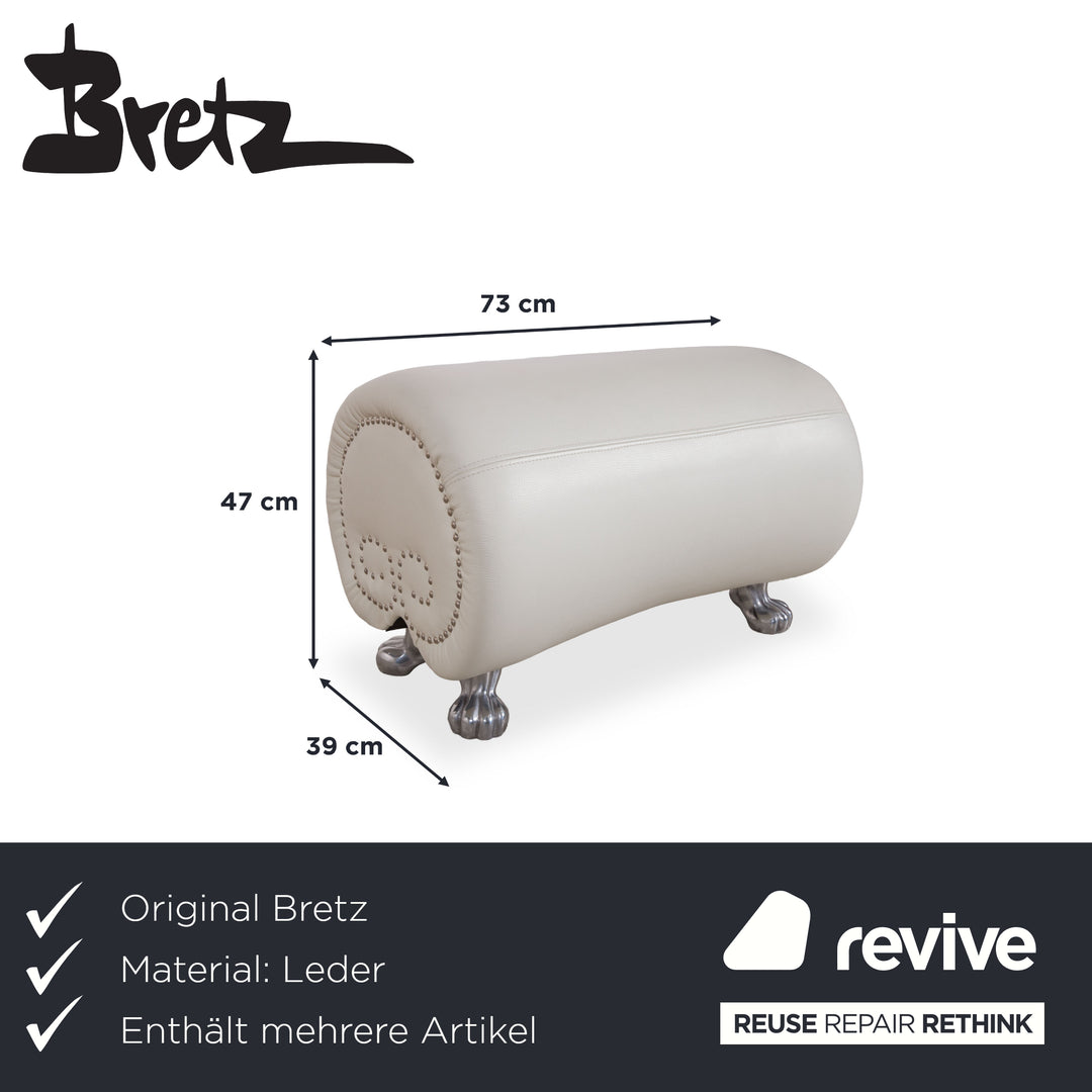 Bretz Gaudi Leder Garnitur 2x Dreisitzer, Recamiere & Hocker Sofa Couch Weiß Creme Beige Silber Löwentatzen Füße Nieten