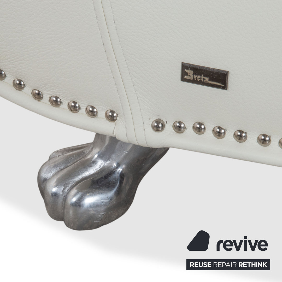 Bretz Gaudi Leder Garnitur Dreisitzer & Recamiere Sofa Couch Weiß Creme Beige Silber Löwentatzen Füße Nieten