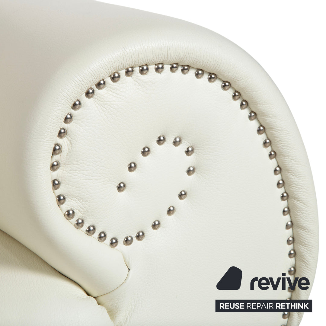 Bretz Gaudi Leather Three-Seater Sofa White Cream Beige Silver Lion's Paw Feet Rivets