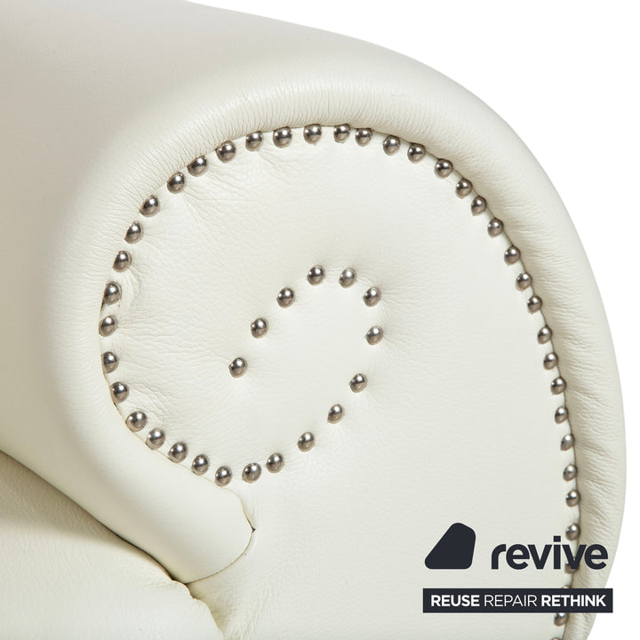Bretz Gaudi Leather Three-Seater Sofa White Cream Beige Silver Lion's Paw Feet Rivets