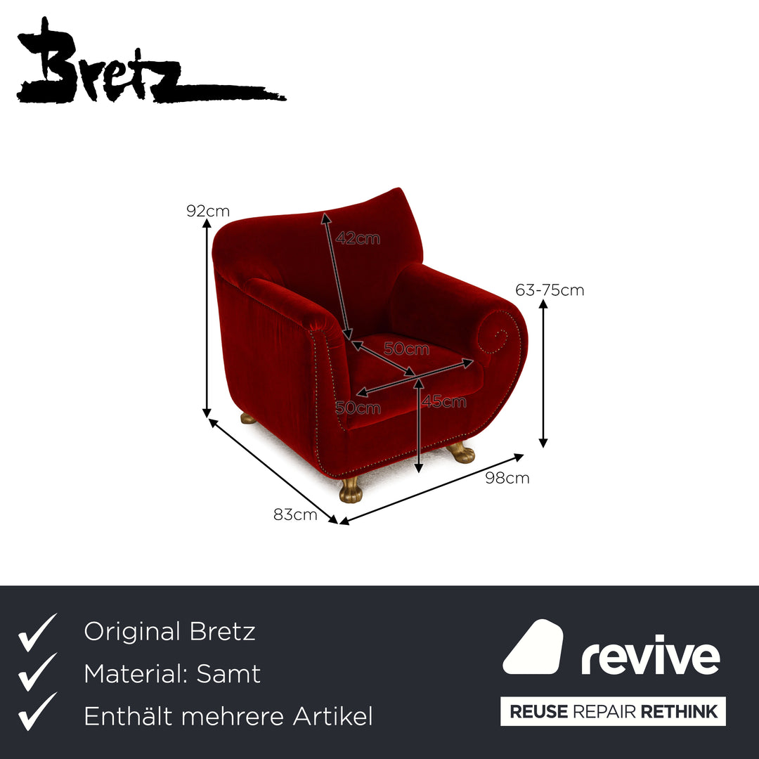 Bretz Gaudi Velvet Armchair Set Red Stool