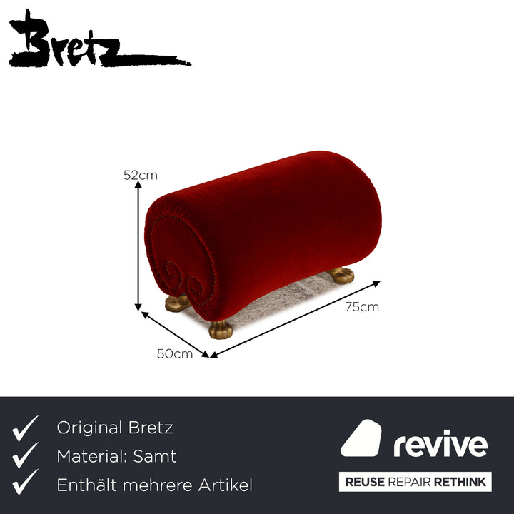 Bretz Gaudi Velvet Armchair Set Red Stool