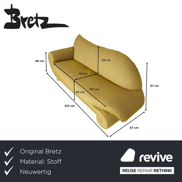 Bretz Gaudi Samt Stoff Sofa Gelb Grün Dreisitzer Couch Neubezug