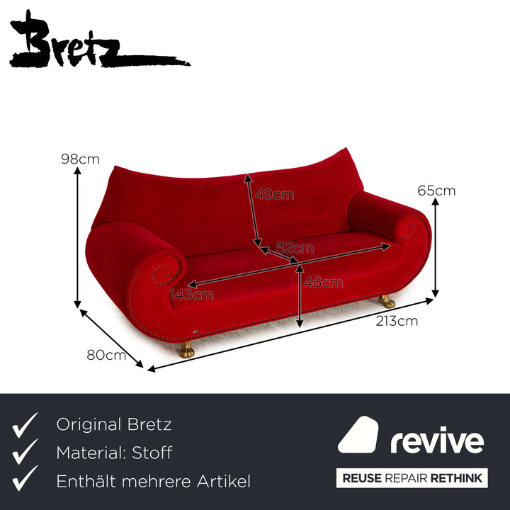 Bretz Gaudi Stoff Dreisitzer Rot Sofa Couch