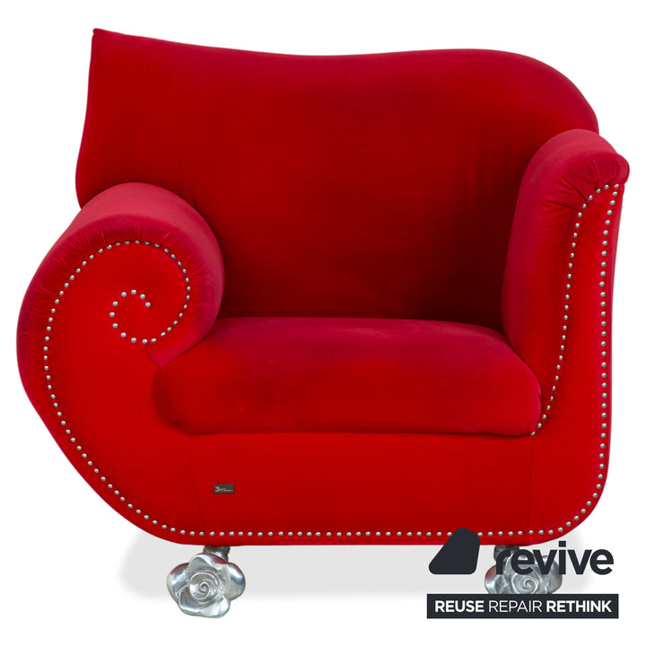Bretz Gaudi fabric velvet three-seater armchair red silver sofa couch
