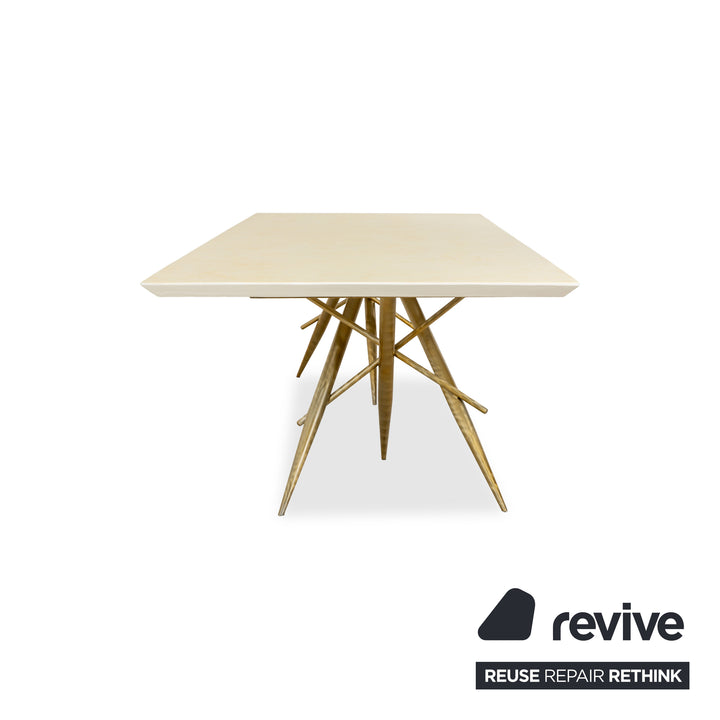 Bretz Ohlinda set MDF dining table &amp; 6x fabric chairs green cream white gold midsummer olive colorful floral pattern velvet dining room 270 x 110 x 74 cm