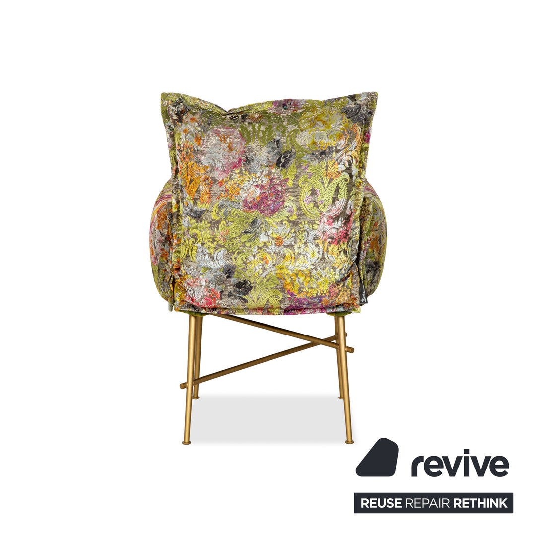 Bretz Ohlinda set MDF dining table &amp; 6x fabric chairs green cream white gold midsummer olive colorful floral pattern velvet dining room 270 x 110 x 74 cm