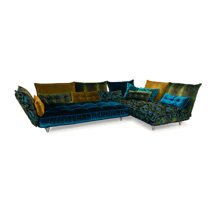 Canapé d'angle en tissu Bretz Ohlinda bleu vert jaune